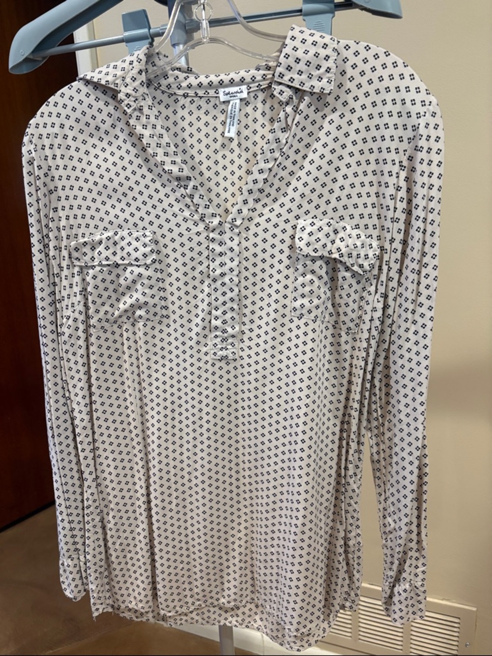 Splendid Cream and Black Geometric Henley Tunic